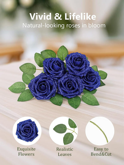 Artificial Flowers Real Touch Fake Foam Roses with Stems Decorations - Colors A