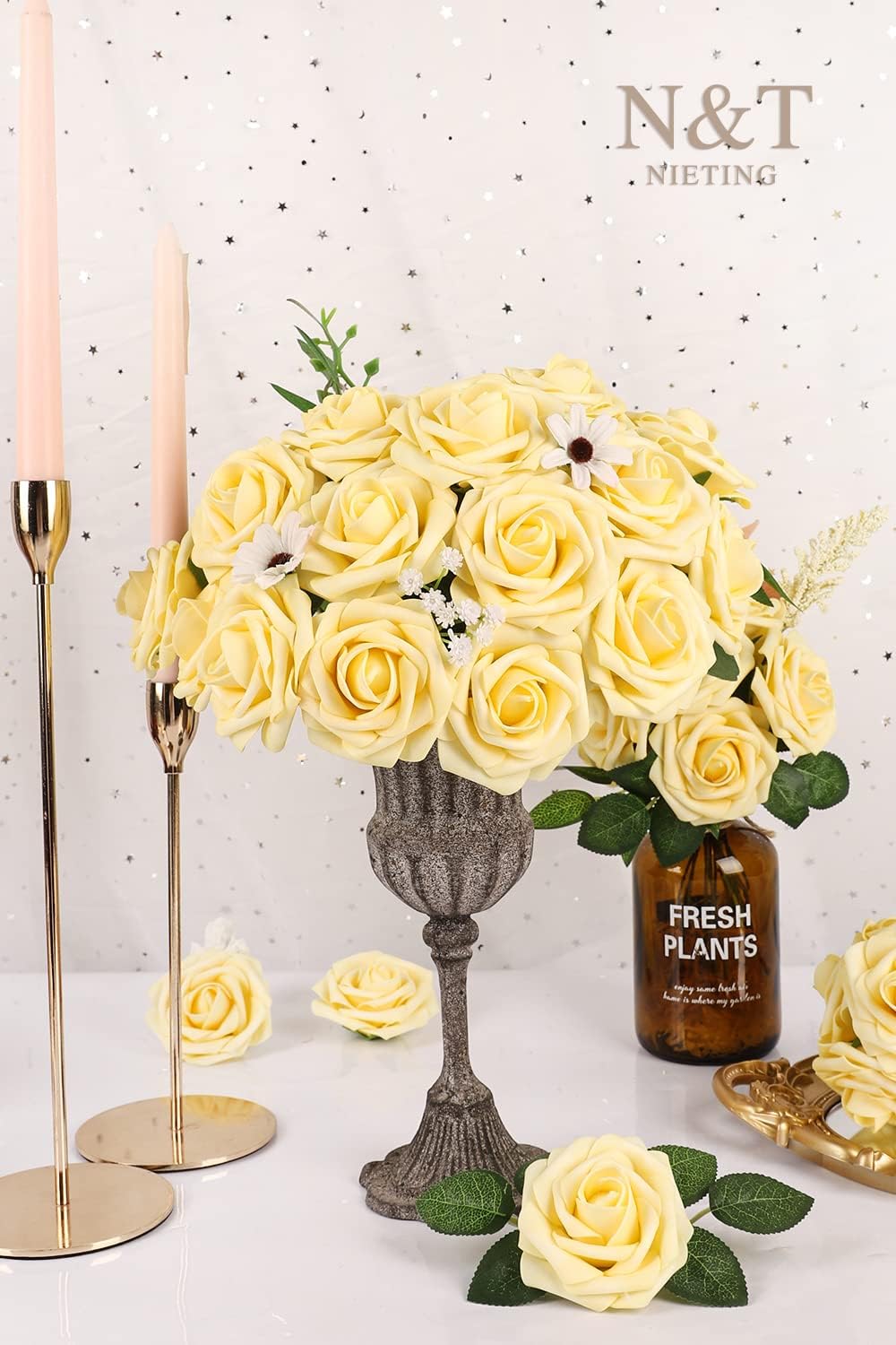 Artificial Flowers Real Touch Fake Foam Roses with Stems Decorations - Colors A