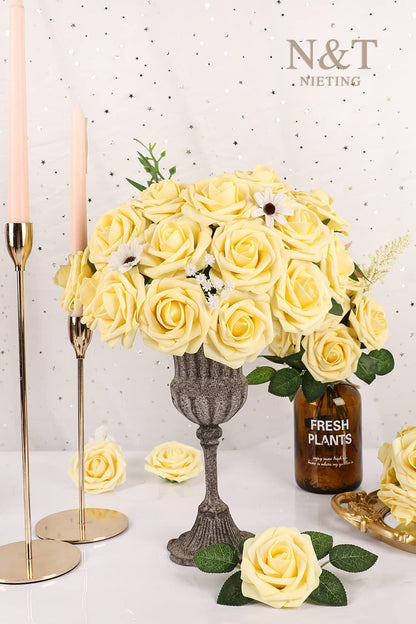 Artificial Flowers Real Touch Fake Foam Roses with Stems Decorations - Colors A