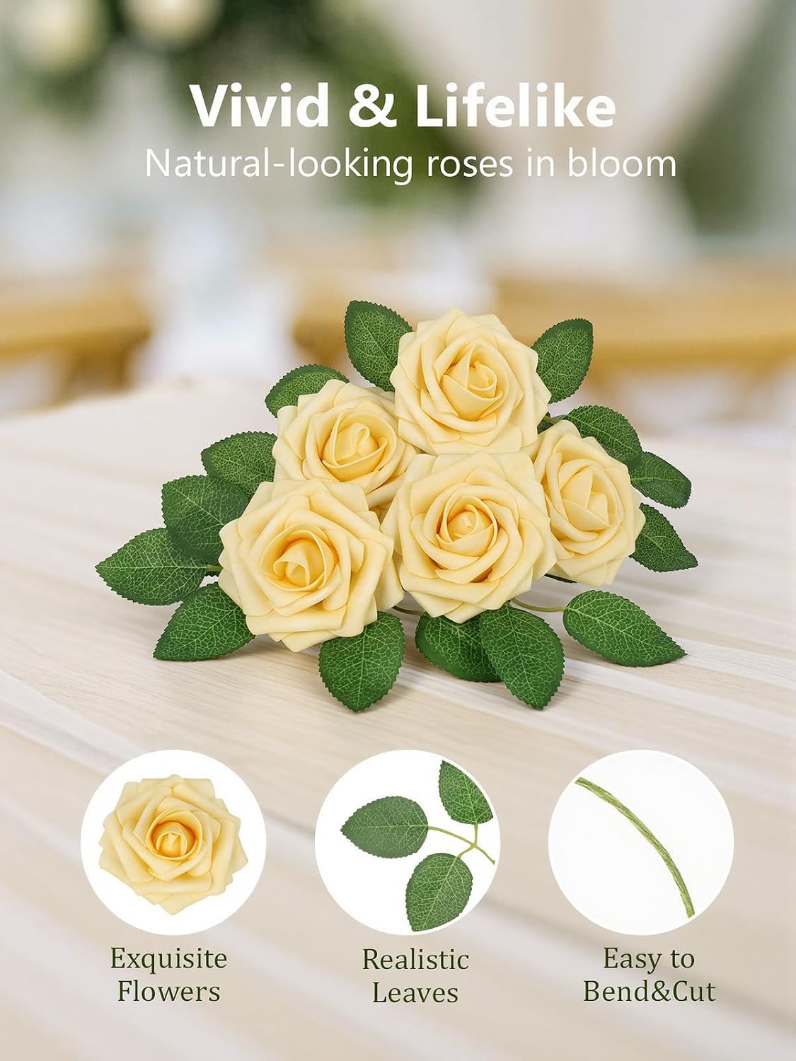 Artificial Flowers Real Touch Fake Foam Roses with Stems Decorations - Colors A