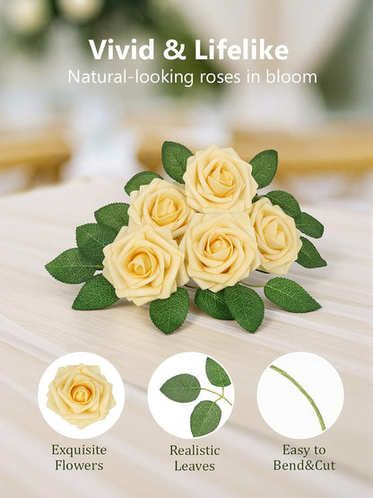 Artificial Flowers Real Touch Fake Foam Roses with Stems Decorations - Colors A