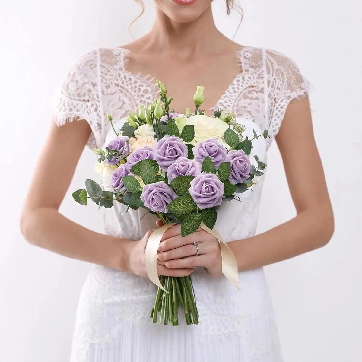 Artificial Flowers Real Touch Fake Foam Roses with Stems Decorations - Colors A