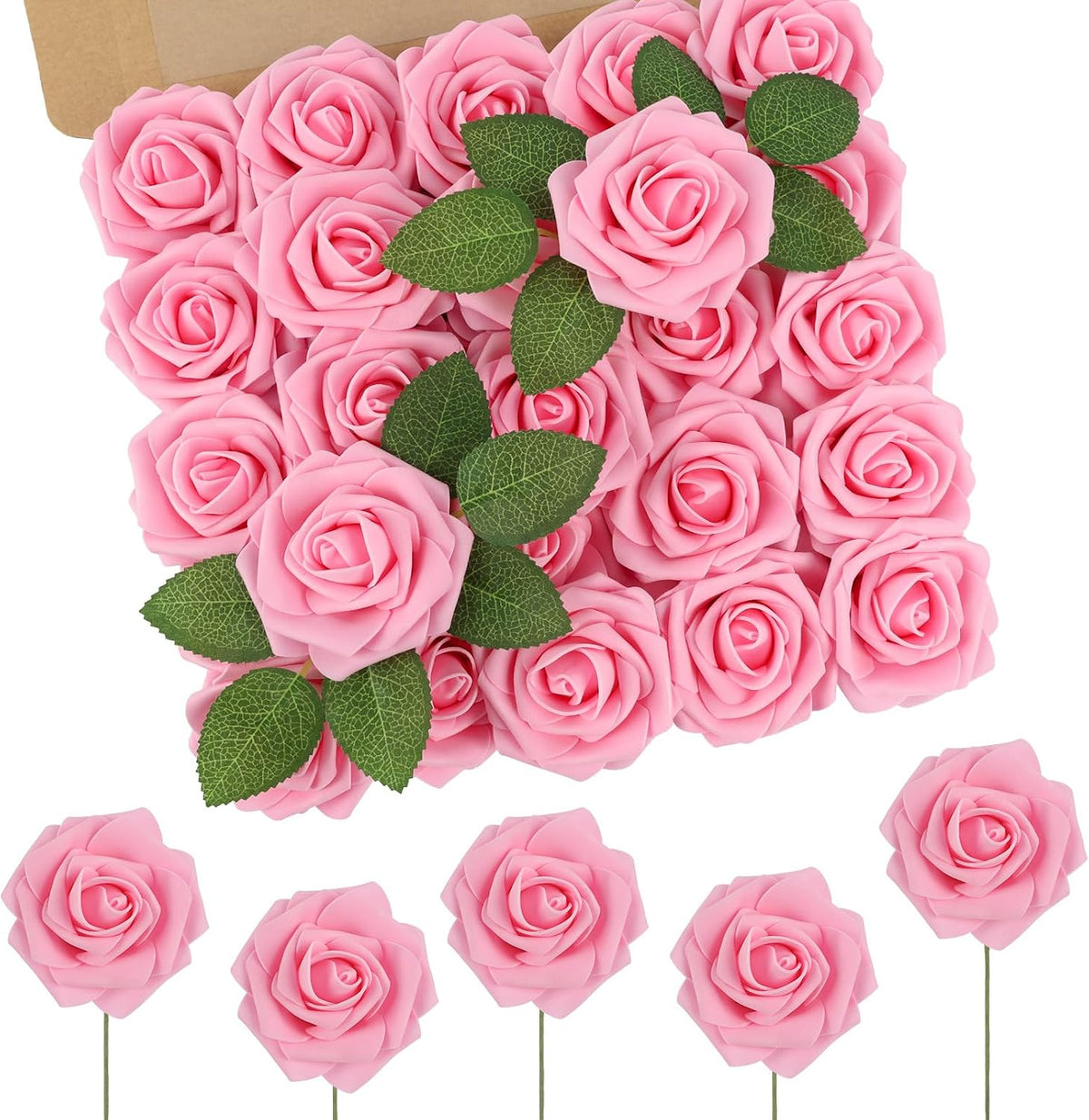 Artificial Flowers Real Touch Fake Foam Roses with Stems Decorations - Colors A
