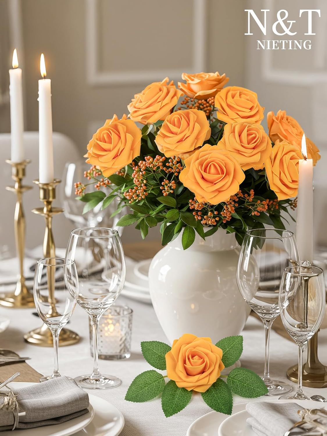 Artificial Flowers Real Touch Fake Foam Roses with Stems Decorations - Colors A
