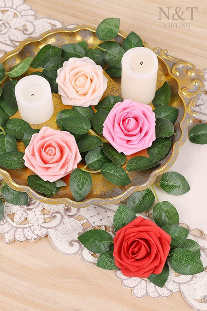 Artificial Flowers Real Touch Fake Foam Roses with Stems Decorations - Colors A