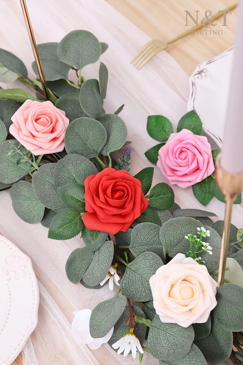 Artificial Flowers Real Touch Fake Foam Roses with Stems Decorations - Colors A