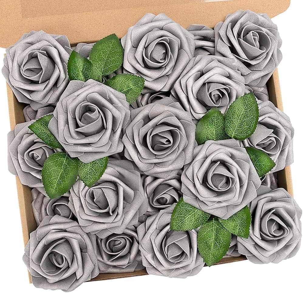 Artificial Flowers Real Touch Fake Foam Roses with Stems Decorations - Colors A