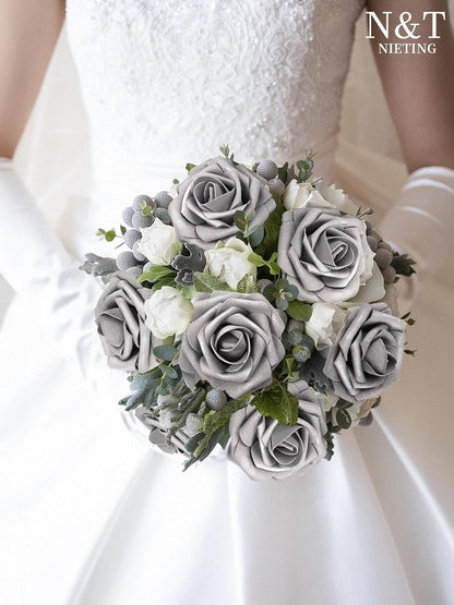Artificial Flowers Real Touch Fake Foam Roses with Stems Decorations - Colors A