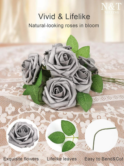 Artificial Flowers Real Touch Fake Foam Roses with Stems Decorations - Colors A