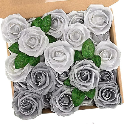 Artificial Flowers Real Touch Fake Foam Roses with Stems Decorations - Colors A