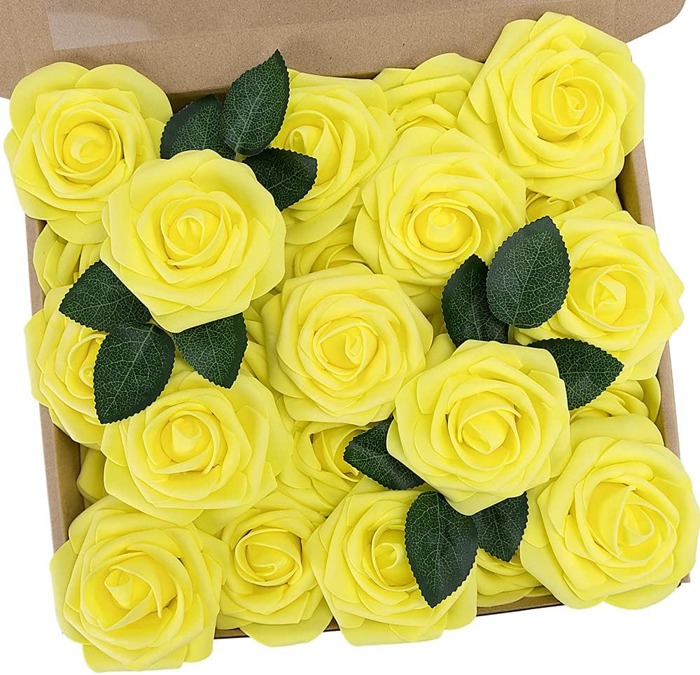 Artificial Flowers Real Touch Fake Foam Roses with Stems Decorations - Colors A