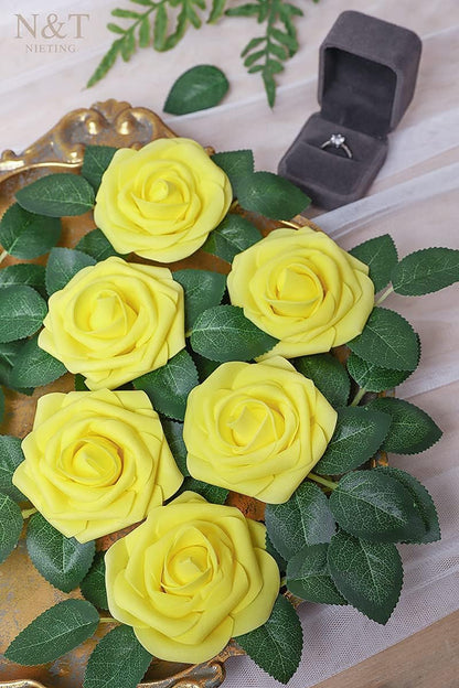 Artificial Flowers Real Touch Fake Foam Roses with Stems Decorations - Colors A