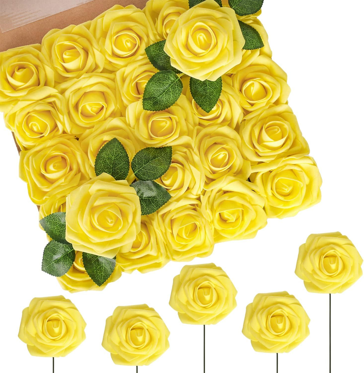 Artificial Flowers Real Touch Fake Foam Roses with Stems Decorations - Colors A