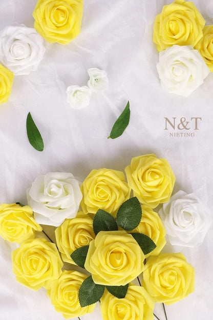 Artificial Flowers Real Touch Fake Foam Roses with Stems Decorations - Colors A