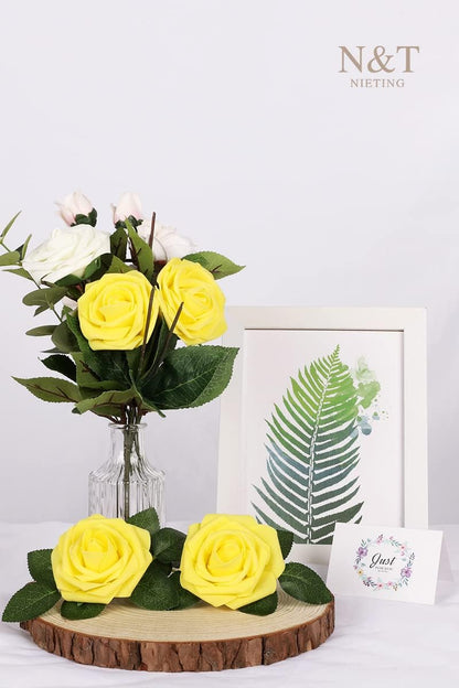Artificial Flowers Real Touch Fake Foam Roses with Stems Decorations - Colors A