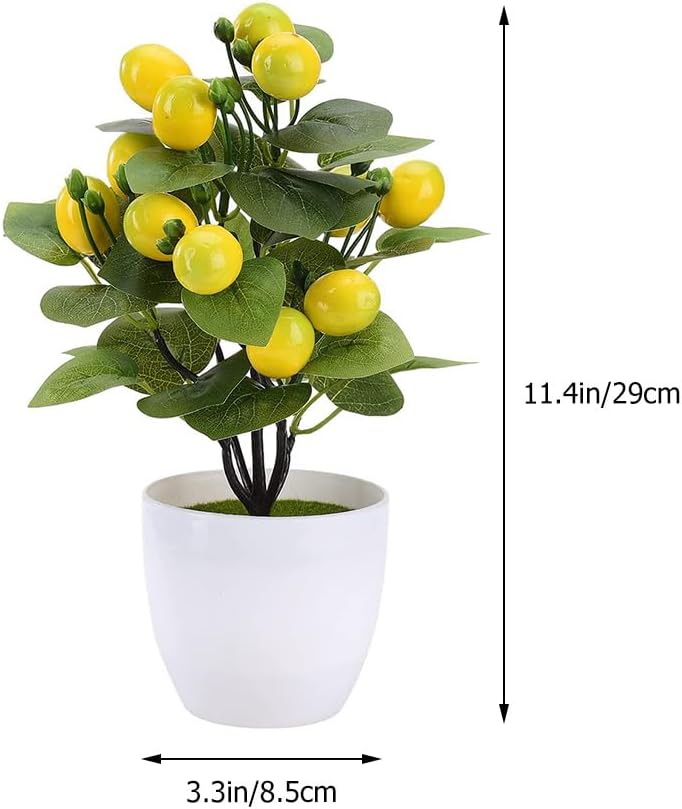 2Pcs Artificial Lemon Tree Potted Plant Decor Realistic Lemon Trees Fake Bonsai Adornments for Home Office Decoration, Kitchen Fake Plant