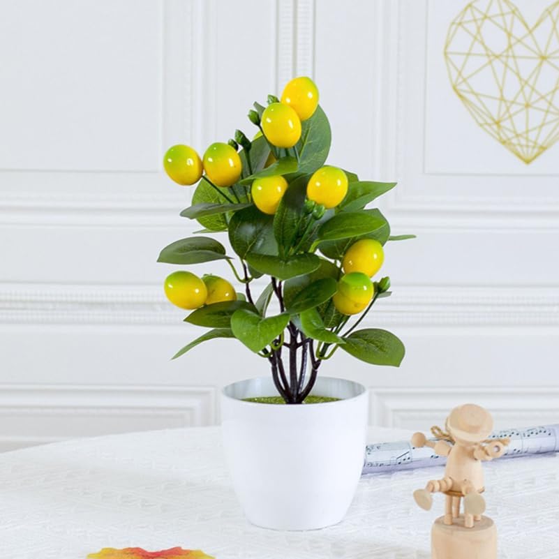 2Pcs Artificial Lemon Tree Potted Plant Decor Realistic Lemon Trees Fake Bonsai Adornments for Home Office Decoration, Kitchen Fake Plant