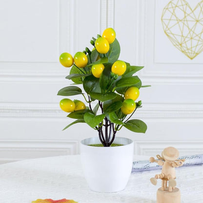 2Pcs Artificial Lemon Tree Potted Plant Decor Realistic Lemon Trees Fake Bonsai Adornments for Home Office Decoration, Kitchen Fake Plant
