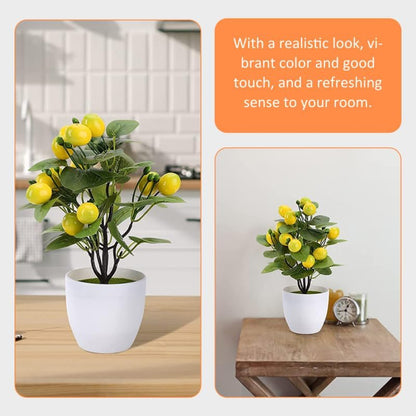 2Pcs Artificial Lemon Tree Potted Plant Decor Realistic Lemon Trees Fake Bonsai Adornments for Home Office Decoration, Kitchen Fake Plant