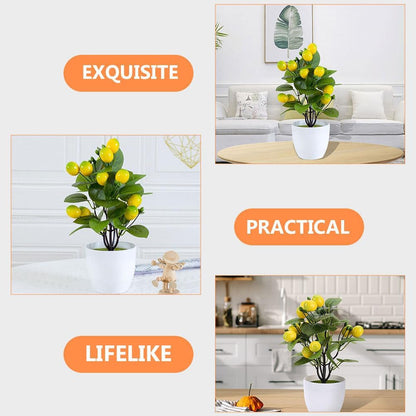 2Pcs Artificial Lemon Tree Potted Plant Decor Realistic Lemon Trees Fake Bonsai Adornments for Home Office Decoration, Kitchen Fake Plant