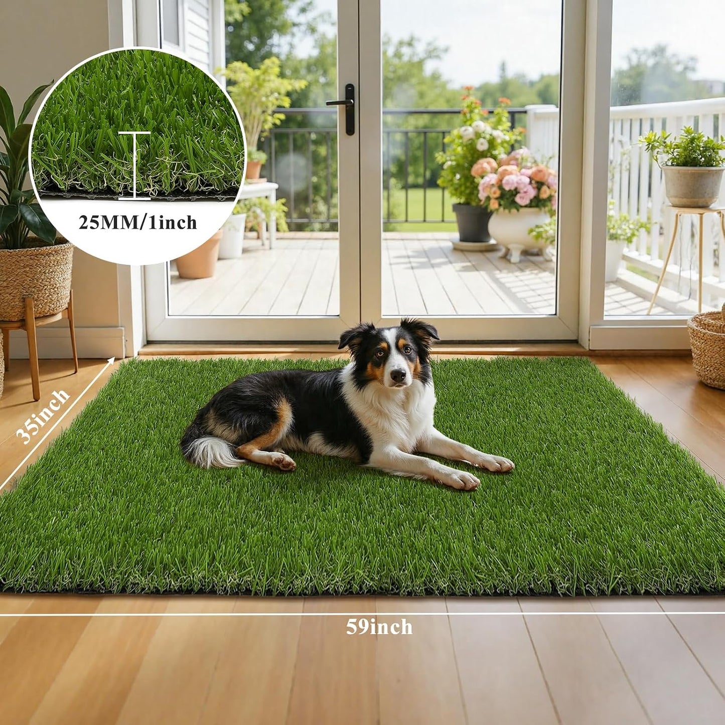Artificial Grass Turf Rug 3'x5', Fake Grass Pee Pad for Potty Training | Washable Reusable Grass Mat with Drainage Holes, Turf Patch for Dog Potty, Indoor Outdoor Pet Turf for Lawn, Balcony, Yard