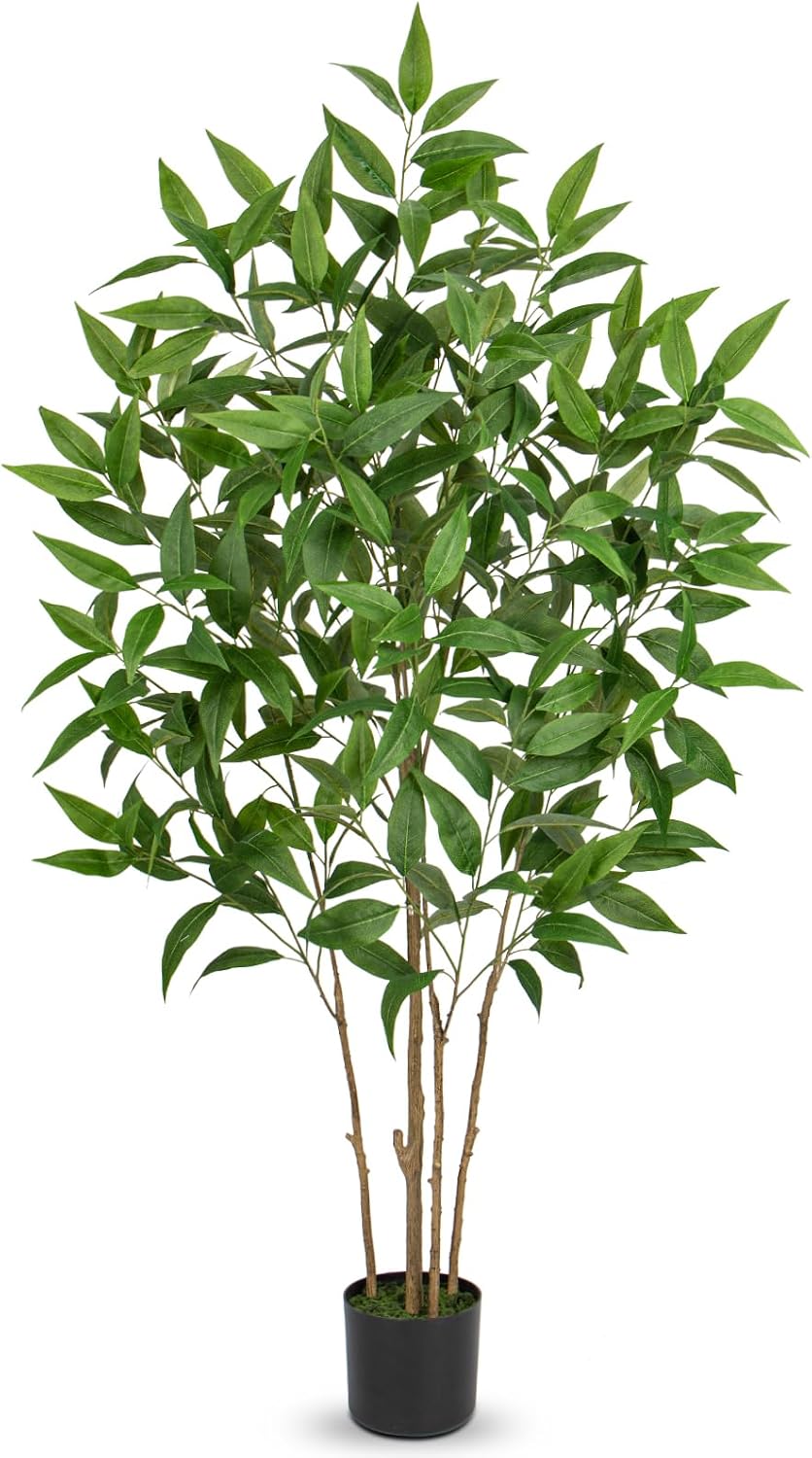 Artificial Eucalyptus Tree Plant in Black Pot – 5FT Tall Faux Indoor Plant for Home Décor, Modern Greenery for Living Room, Bedroom, Office