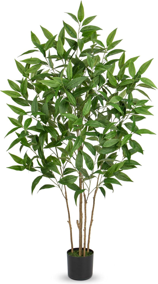Artificial Eucalyptus Tree Plant in Black Pot – 5FT Tall Faux Indoor Plant for Home Décor, Modern Greenery for Living Room, Bedroom, Office