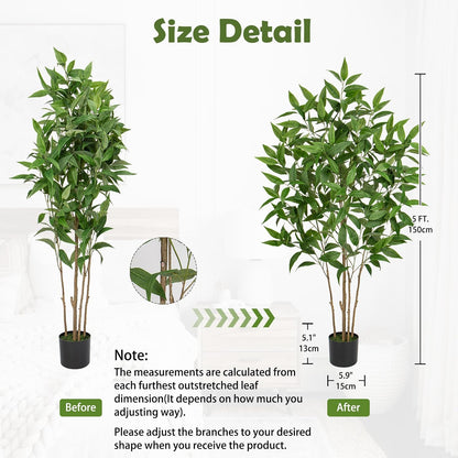 Artificial Eucalyptus Tree Plant in Black Pot – 5FT Tall Faux Indoor Plant for Home Décor, Modern Greenery for Living Room, Bedroom, Office