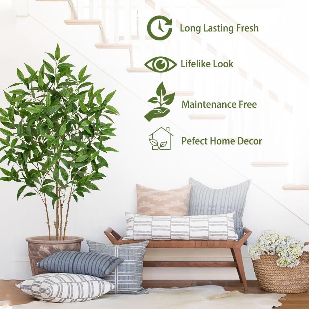 Artificial Eucalyptus Tree Plant in Black Pot – 5FT Tall Faux Indoor Plant for Home Décor, Modern Greenery for Living Room, Bedroom, Office