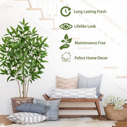 Artificial Eucalyptus Tree Plant in Black Pot – 5FT Tall Faux Indoor Plant for Home Décor, Modern Greenery for Living Room, Bedroom, Office