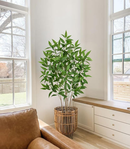 Artificial Eucalyptus Tree Plant in Black Pot – 5FT Tall Faux Indoor Plant for Home Décor, Modern Greenery for Living Room, Bedroom, Office