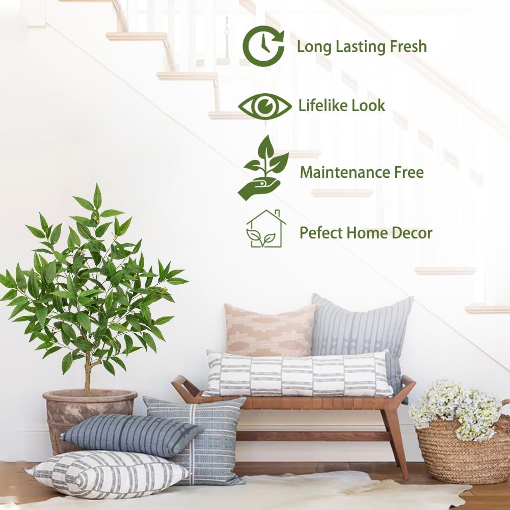 Artificial Eucalyptus Tree Plant in Black Pot – 5FT Tall Faux Indoor Plant for Home Décor, Modern Greenery for Living Room, Bedroom, Office