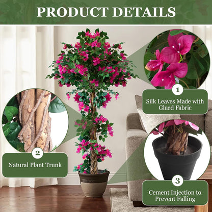 6FT Tall Bougainvillea Artificial Tree for Indoor & Outdoor, 2 Pack