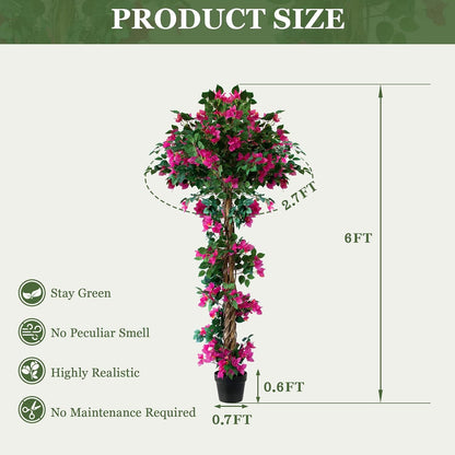 6FT Tall Bougainvillea Artificial Tree for Indoor & Outdoor, 2 Pack