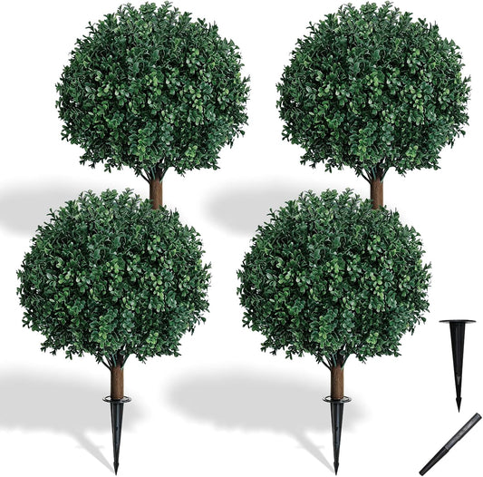 Artificial Boxwood Topiary Ball Trees 4pcs UV Resistant Faux Bushes