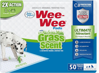 Wee-Wee Ultimate Attractant Dog Pee Pads for Instinctive Training, Leak-Proof Floor Protection Dog & Puppy Quilted Potty Training Pads, Grass Scent, 22" x 23" (50 Count)