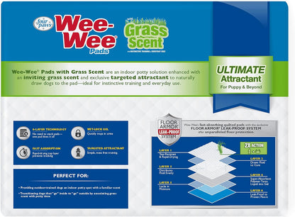 Wee-Wee Ultimate Attractant Dog Pee Pads for Instinctive Training, Leak-Proof Floor Protection Dog & Puppy Quilted Potty Training Pads, Grass Scent, 22" x 23" (50 Count)