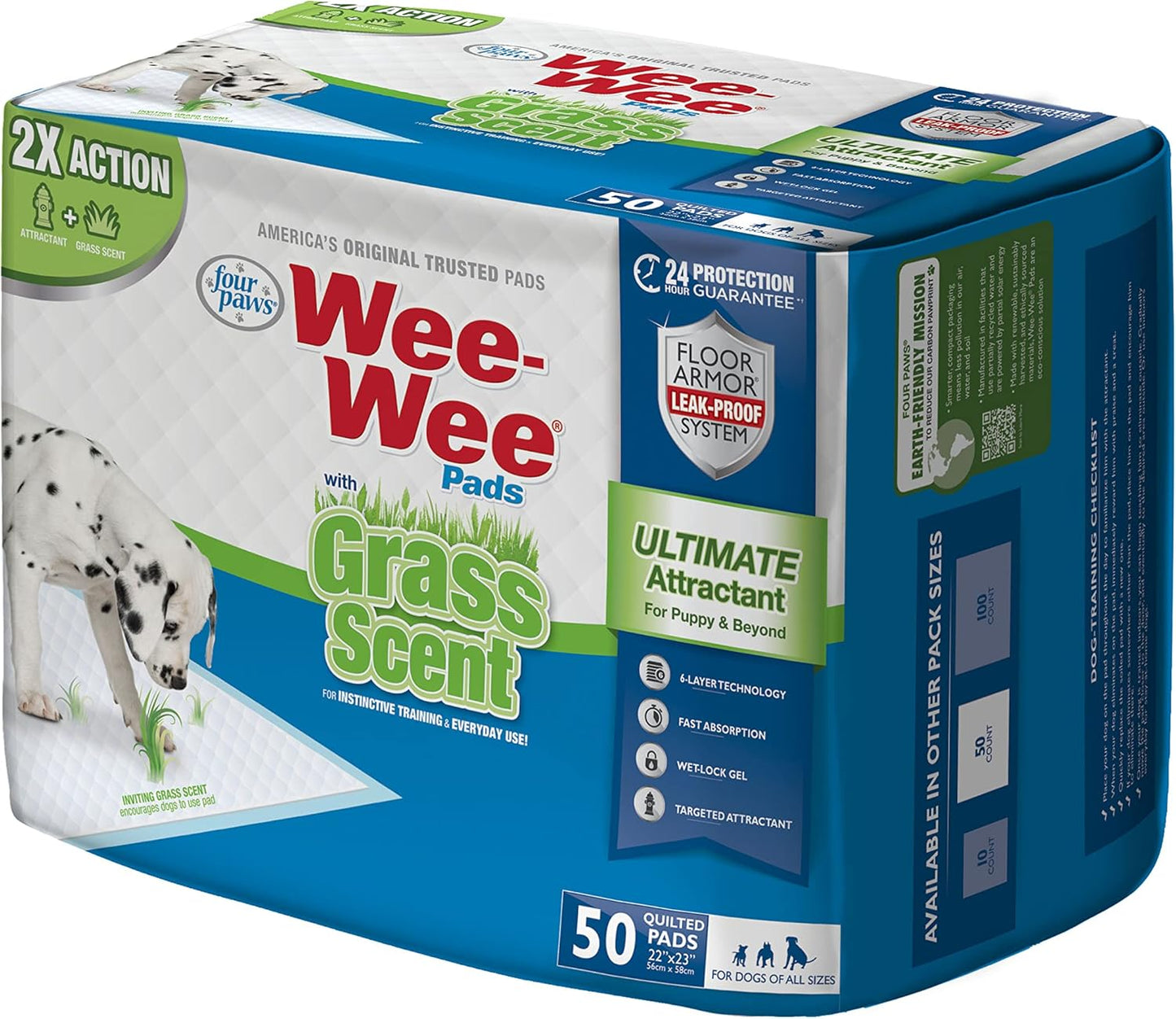 Wee-Wee Ultimate Attractant Dog Pee Pads for Instinctive Training, Leak-Proof Floor Protection Dog & Puppy Quilted Potty Training Pads, Grass Scent, 22" x 23" (50 Count)