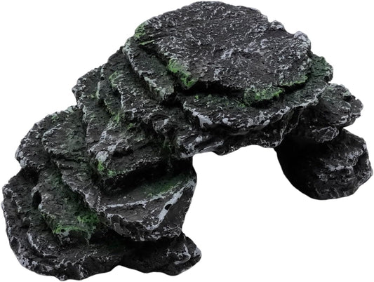 Gecko Hide Shale Scape Step Ledge, Reptile Cave Hideout Tank Accessories Decorations, Ideal for Reptiles, Amphibians, Leopard Gecko, Lizard, Frogs, Turtle (Like Stone, 6 * 6 * 4inch)