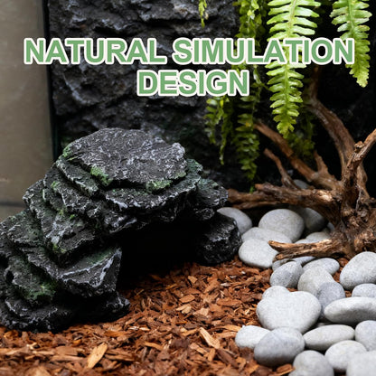 Gecko Hide Shale Scape Step Ledge, Reptile Cave Hideout Tank Accessories Decorations, Ideal for Reptiles, Amphibians, Leopard Gecko, Lizard, Frogs, Turtle (Like Stone, 6 * 6 * 4inch)