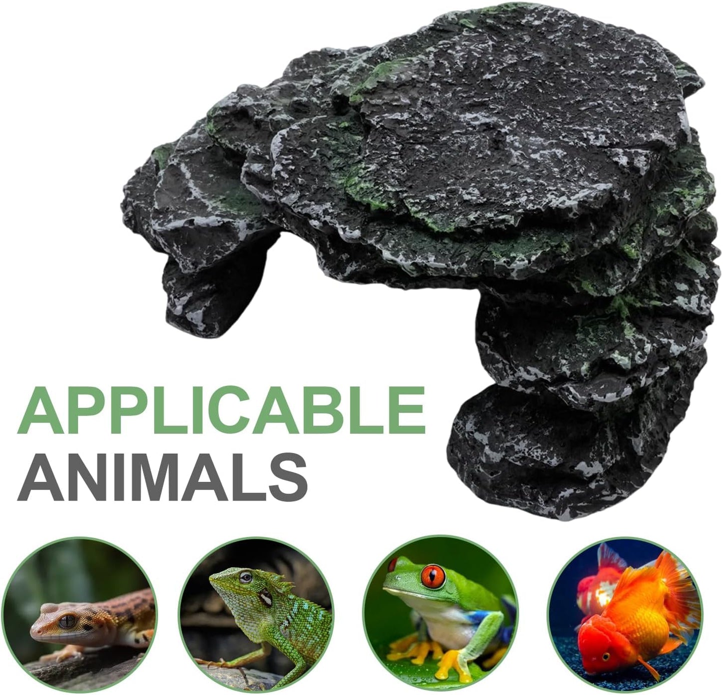 Gecko Hide Shale Scape Step Ledge, Reptile Cave Hideout Tank Accessories Decorations, Ideal for Reptiles, Amphibians, Leopard Gecko, Lizard, Frogs, Turtle (Like Stone, 6 * 6 * 4inch)