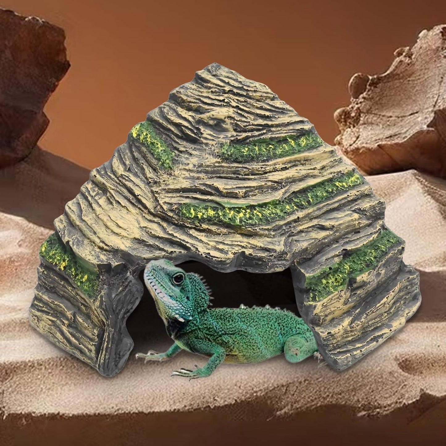 Gecko Hide Shale Scape Step Ledge, Reptile Cave Hideout Tank Accessories Decorations, Ideal for Reptiles, Amphibians, Leopard Gecko, Lizard, Frogs, Turtle (Like Stone, 6 * 6 * 4inch)