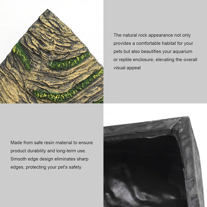 Gecko Hide Shale Scape Step Ledge, Reptile Cave Hideout Tank Accessories Decorations, Ideal for Reptiles, Amphibians, Leopard Gecko, Lizard, Frogs, Turtle (Like Stone, 6 * 6 * 4inch)