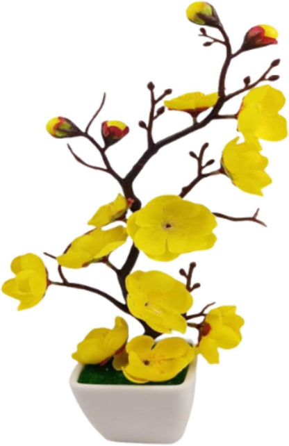 Realistic Potted Plum Blossom, Artificial Plum Blossom Bonsai Pot, Lightweight Fake Plant Potted Arrangement for Living Room, Yellow