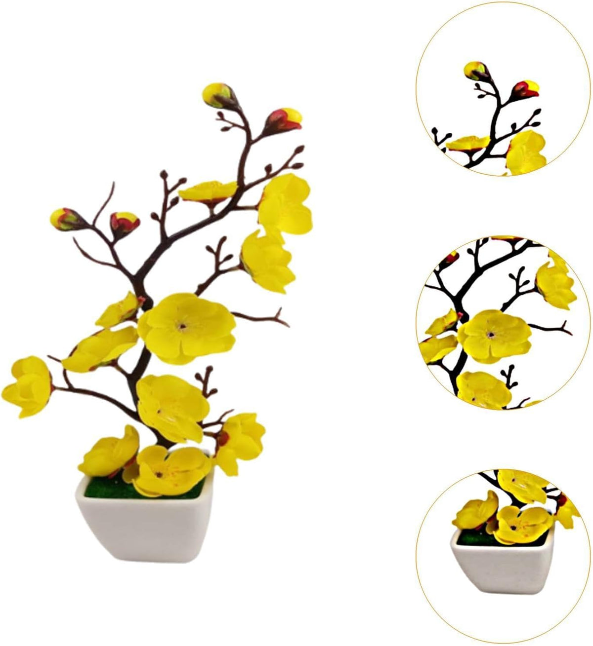 Realistic Potted Plum Blossom, Artificial Plum Blossom Bonsai Pot, Lightweight Fake Plant Potted Arrangement for Living Room, Yellow