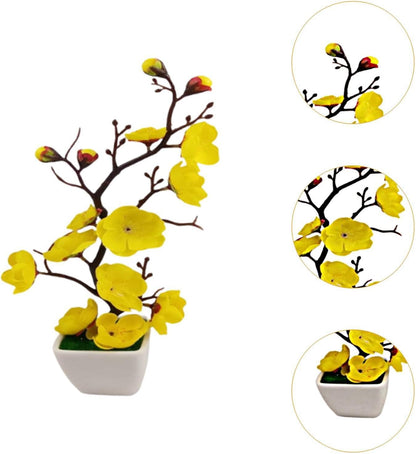 Realistic Potted Plum Blossom, Artificial Plum Blossom Bonsai Pot, Lightweight Fake Plant Potted Arrangement for Living Room, Yellow