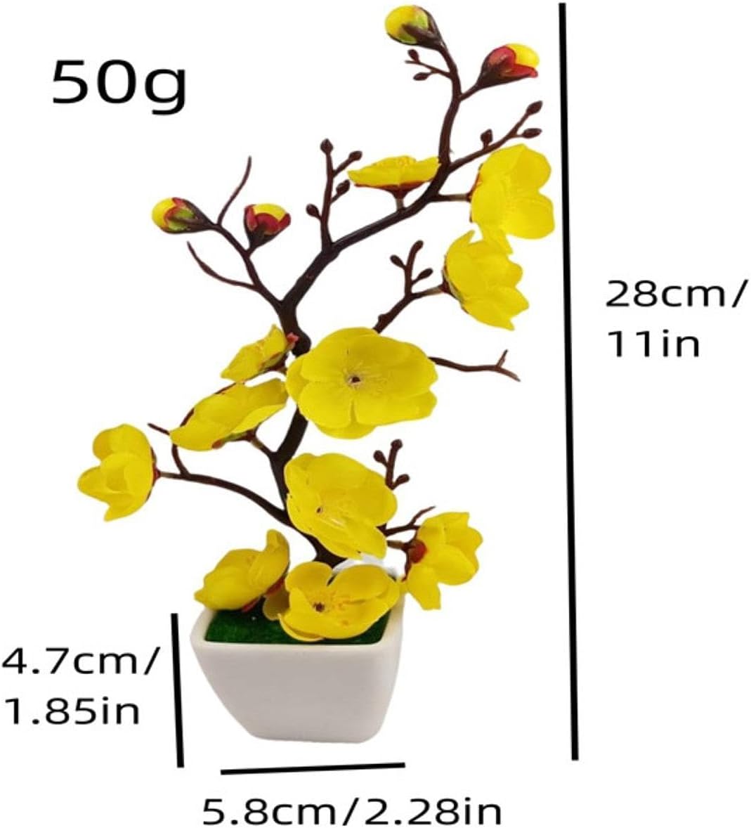 Realistic Potted Plum Blossom, Artificial Plum Blossom Bonsai Pot, Lightweight Fake Plant Potted Arrangement for Living Room, Yellow