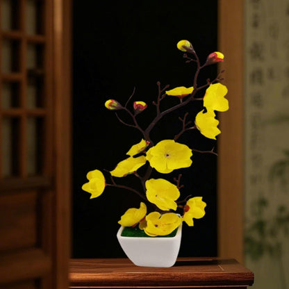 Realistic Potted Plum Blossom, Artificial Plum Blossom Bonsai Pot, Lightweight Fake Plant Potted Arrangement for Living Room, Yellow