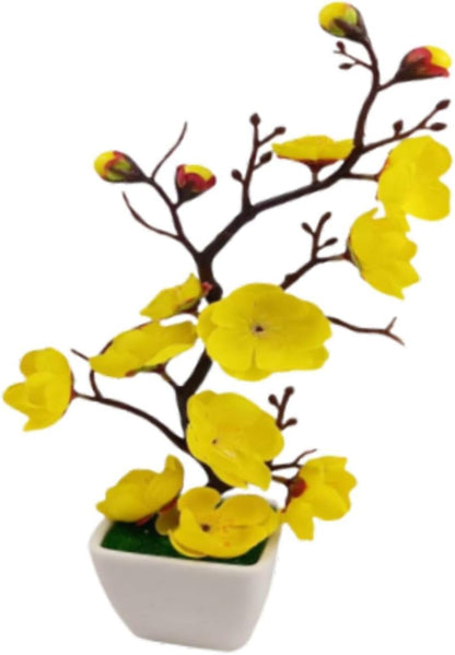 Realistic Potted Plum Blossom, Artificial Plum Blossom Bonsai Pot, Lightweight Fake Plant Potted Arrangement for Living Room, Yellow