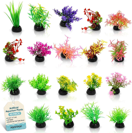40 Pcs Artificial Aquarium Plants - Mini Fish Tank Decorations | Plastic Fish Tank Landscaping Water Plants, Colorful Aquarium Decor Water Grass for Betta Goldfish Tank Accessories